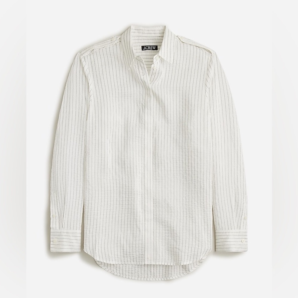 J Crew Textured drapey button-up shirt BY680 XS Ivory Black